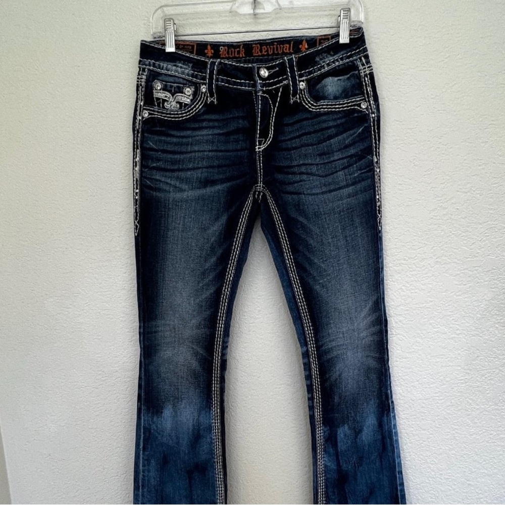 Rock Revival Kai Boot Jeans Women's Size 28 Blue Rhinestone Low Rise Denim